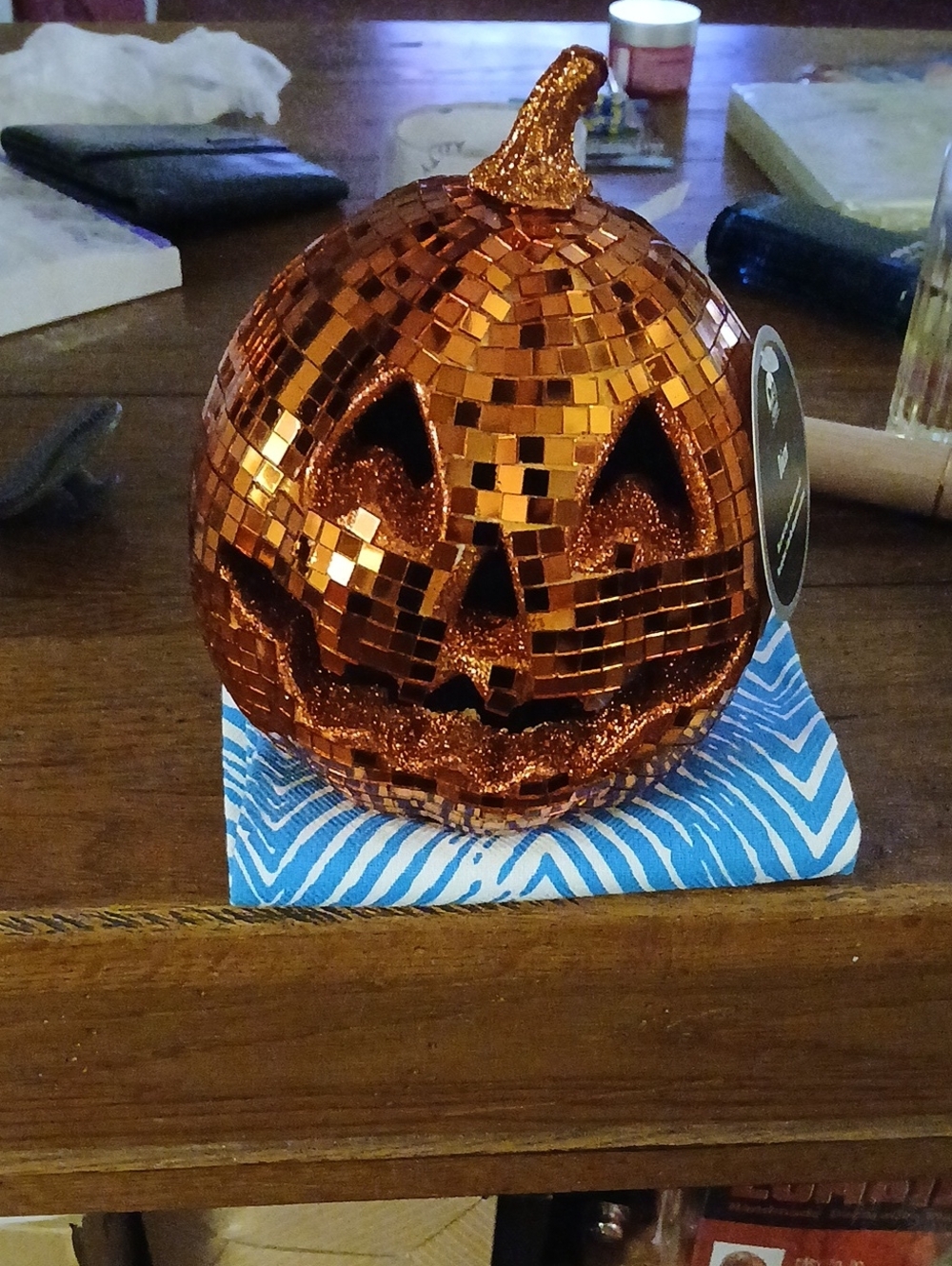 Glitter Mosaic Pumpkin Decoration - Orange Halloween Pumpkin